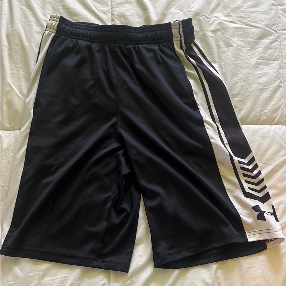 Under Armour Black and White Athletic Shorts with Chevron Design